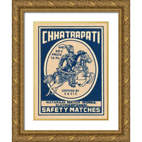 Chhatrapati Safety Matches Gold Ornate Wood Framed Art Print with Double Matting by Phillumenart