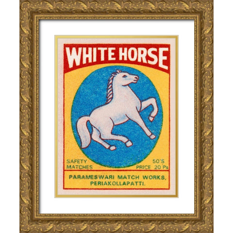 White Horse Matches Gold Ornate Wood Framed Art Print with Double Matting by Phillumenart