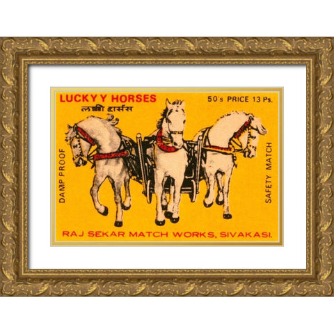 Lucky Horses Matches Gold Ornate Wood Framed Art Print with Double Matting by Phillumenart