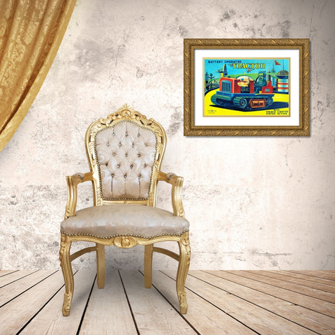 Battery Operated Tractor Gold Ornate Wood Framed Art Print with Double Matting by Retrotrans