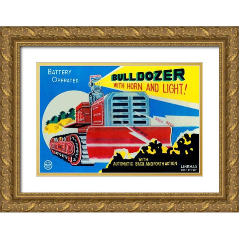 Battery Operated Bulldozer with Horn and Light Gold Ornate Wood Framed Art Print with Double Matting by Retrotrans