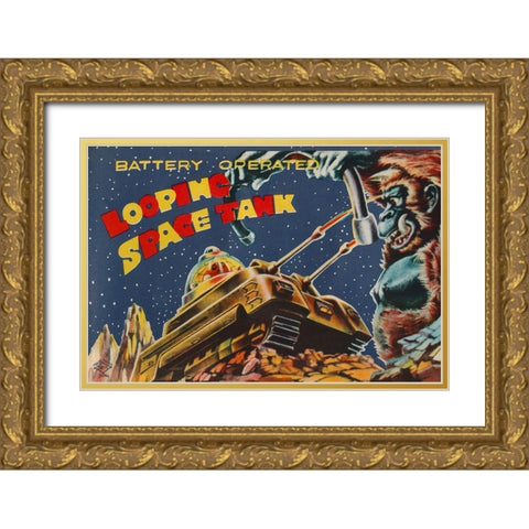Looping Space Tank Gold Ornate Wood Framed Art Print with Double Matting by Retrotrans