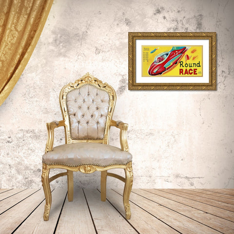 Round Race Rocket Car Gold Ornate Wood Framed Art Print with Double Matting by Retrotrans