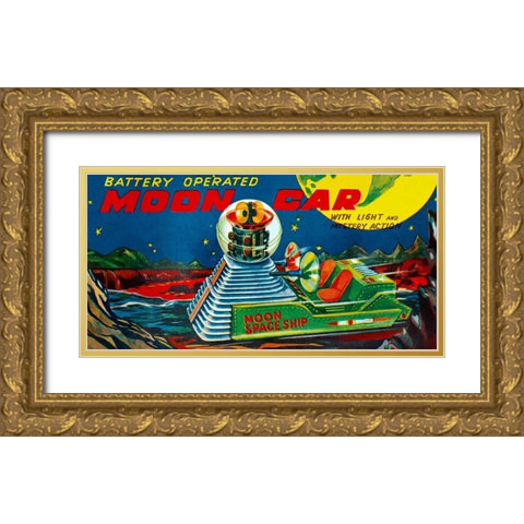 Moon Car Gold Ornate Wood Framed Art Print with Double Matting by Retrotrans