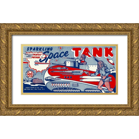 Planet Patrol Sparkling Space Tank Gold Ornate Wood Framed Art Print with Double Matting by Retrotrans
