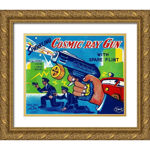 Cosmic Ray Gun Gold Ornate Wood Framed Art Print with Double Matting by Retrogun