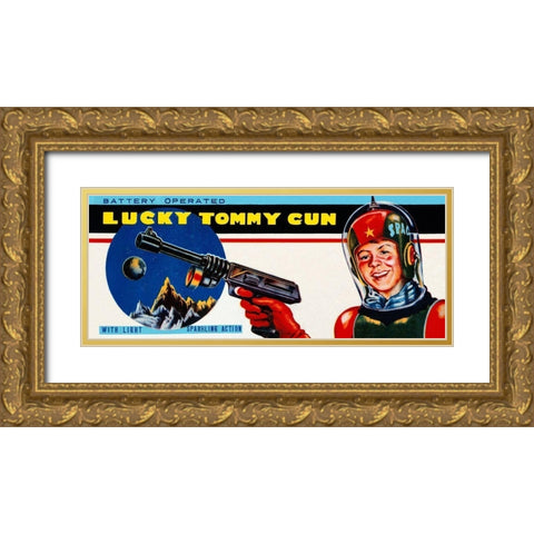 Lucky Tommy Gun Gold Ornate Wood Framed Art Print with Double Matting by Retrogun