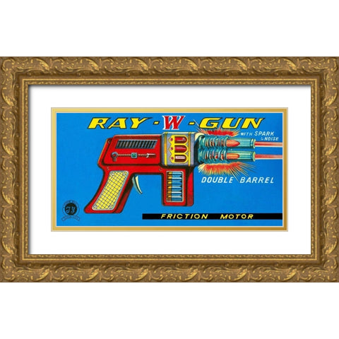 Ray W Gun Gold Ornate Wood Framed Art Print with Double Matting by Retrogun