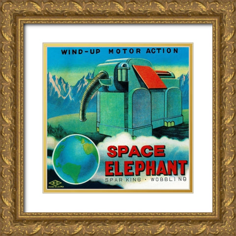 Space Elephant Gold Ornate Wood Framed Art Print with Double Matting by Retrobot