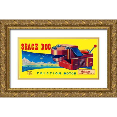Space Dog Gold Ornate Wood Framed Art Print with Double Matting by Retrobot