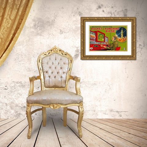 Rocket Launching Base Gold Ornate Wood Framed Art Print with Double Matting by Retrobot