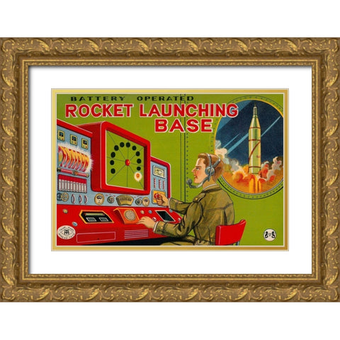 Rocket Launching Base Gold Ornate Wood Framed Art Print with Double Matting by Retrobot
