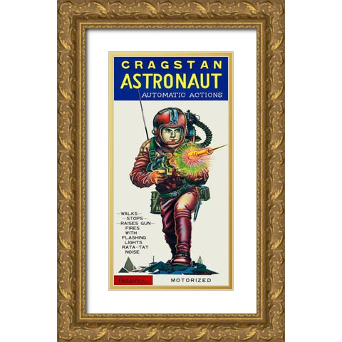 Cragstan Astronaut Automatic Actions Gold Ornate Wood Framed Art Print with Double Matting by Retrobot
