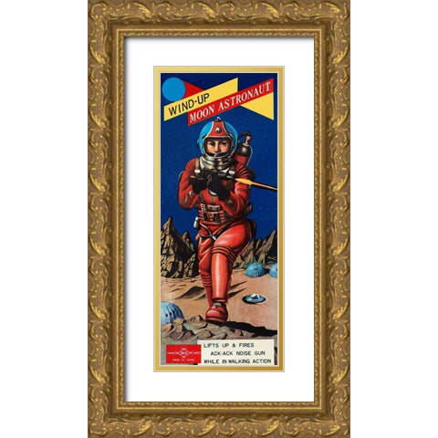 Wind-Up Moon Astronaut Gold Ornate Wood Framed Art Print with Double Matting by Retrobot
