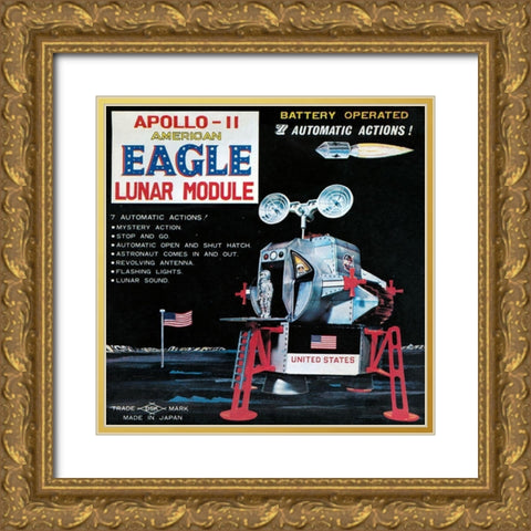 Apollo-11 American Eagle Lunar Module Gold Ornate Wood Framed Art Print with Double Matting by Retrorocket