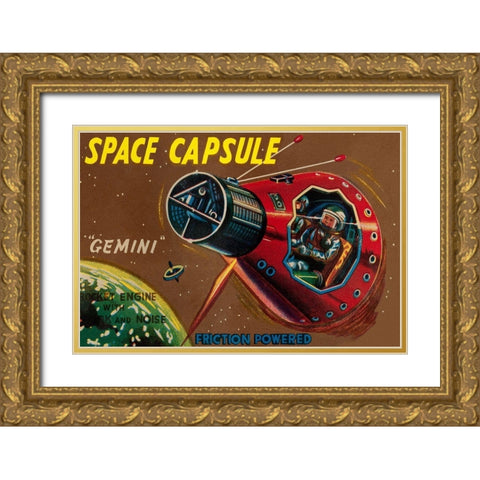Space Capsule Gemini Gold Ornate Wood Framed Art Print with Double Matting by Retrorocket