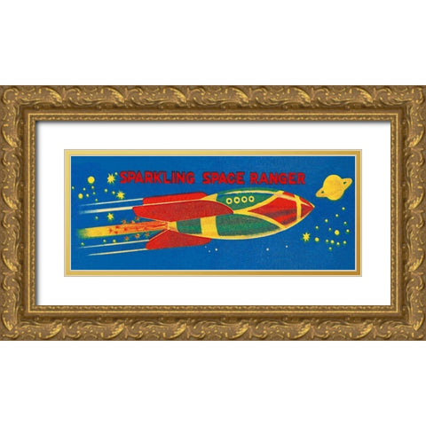 Sparkling Space Ranger Gold Ornate Wood Framed Art Print with Double Matting by Retrorocket