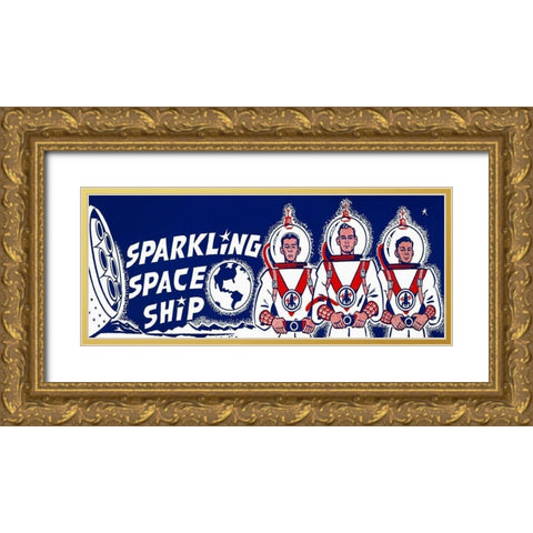 Sparkling Space Ship Gold Ornate Wood Framed Art Print with Double Matting by Retrorocket