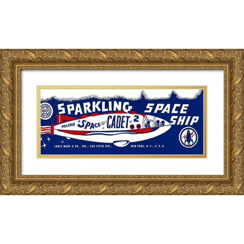 Space Cadet Sparkling Space Ship Gold Ornate Wood Framed Art Print with Double Matting by Retrorocket