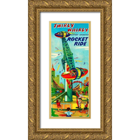 Twirly Whirly Rocket Ride Gold Ornate Wood Framed Art Print with Double Matting by Retrorocket