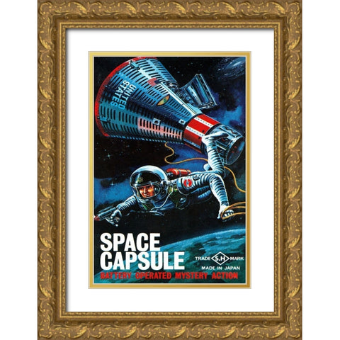 Space Capsule Gold Ornate Wood Framed Art Print with Double Matting by Retrorocket