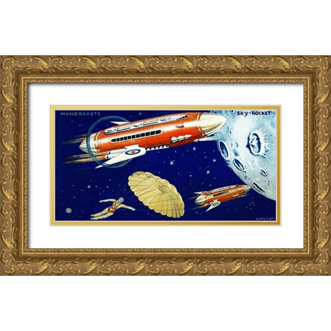 Mondrakete  Sky-Rocket Gold Ornate Wood Framed Art Print with Double Matting by Retrorocket