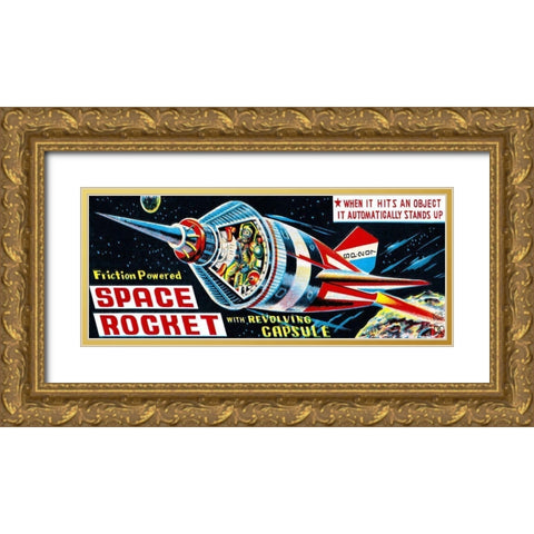Space Rocket with Revolving Capsule Gold Ornate Wood Framed Art Print with Double Matting by Retrorocket