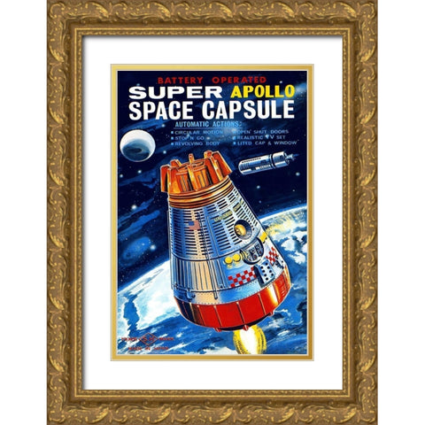 Battery Operated Super Apollo Space Capsule Gold Ornate Wood Framed Art Print with Double Matting by Retrorocket