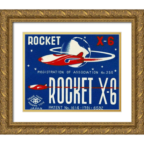 Rocket X-6 Gold Ornate Wood Framed Art Print with Double Matting by Retrorocket