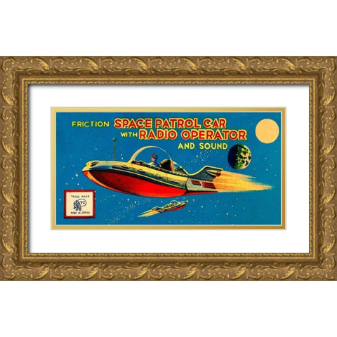 Space Patrol Car with Radio Operator Gold Ornate Wood Framed Art Print with Double Matting by Retrorocket