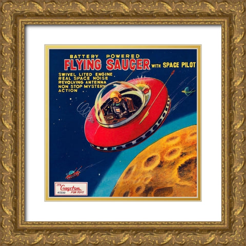 Battery Operated Flying Saucer Gold Ornate Wood Framed Art Print with Double Matting by Retrorocket