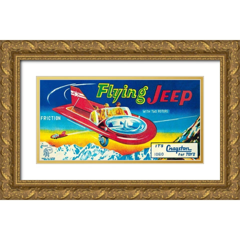 Flying Jeep Gold Ornate Wood Framed Art Print with Double Matting by Retrorocket