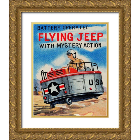 Battery Operated Flying Jeep with Mystery Action Gold Ornate Wood Framed Art Print with Double Matting by Retrorocket