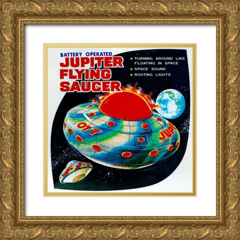 Jupiter Flying Saucer Gold Ornate Wood Framed Art Print with Double Matting by Retrorocket