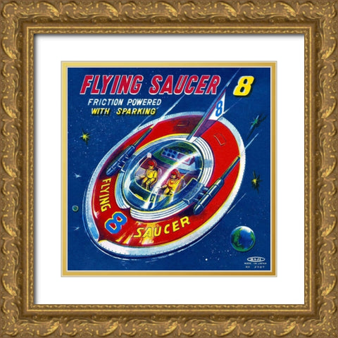 Flying Saucer 8 Gold Ornate Wood Framed Art Print with Double Matting by Retrorocket