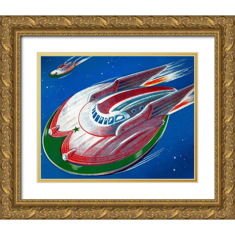 UFO Gold Ornate Wood Framed Art Print with Double Matting by Retrorocket