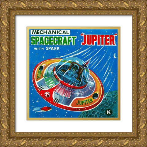 Mechanical Spacecraft Jupiter Gold Ornate Wood Framed Art Print with Double Matting by Retrorocket
