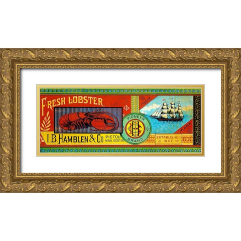 Pioneer Brand Fresh Lobster Gold Ornate Wood Framed Art Print with Double Matting by Retrolabel