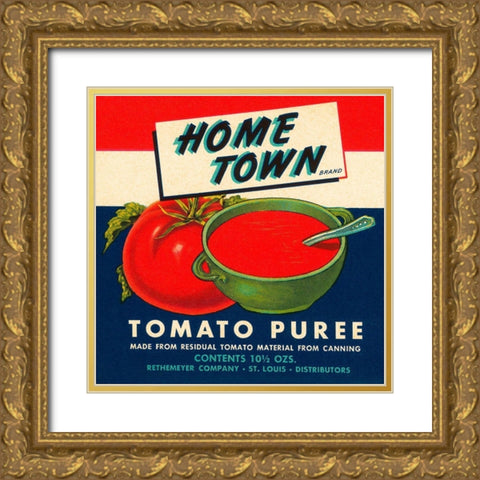 Home Town Brand Tomato Puree Gold Ornate Wood Framed Art Print with Double Matting by Retrolabel