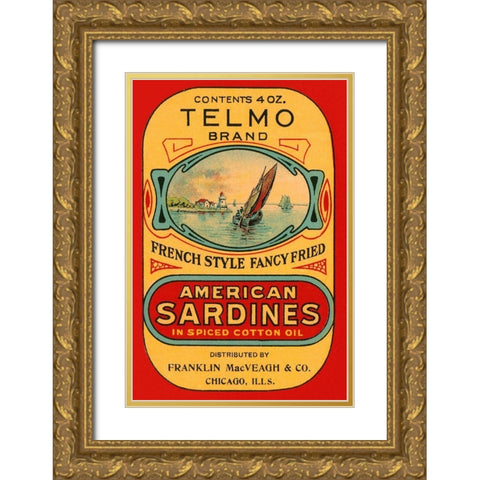 Telmo Brand American Sardines Gold Ornate Wood Framed Art Print with Double Matting by Retrolabel