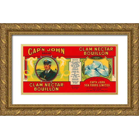Capn John Brand Clam Nectar Bouillon Gold Ornate Wood Framed Art Print with Double Matting by Retrolabel