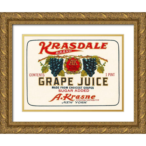 Kransdale Brand Grape Juice Gold Ornate Wood Framed Art Print with Double Matting by Retrolabel