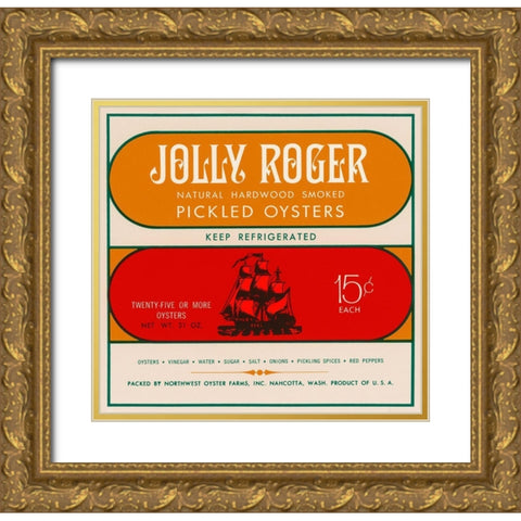 Jolly Roger Pickled Oysters Gold Ornate Wood Framed Art Print with Double Matting by Retrolabel