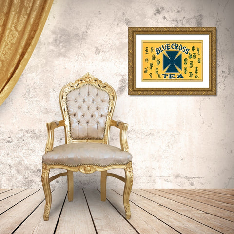 Blue Cross Tea Gold Ornate Wood Framed Art Print with Double Matting by Retrolabel