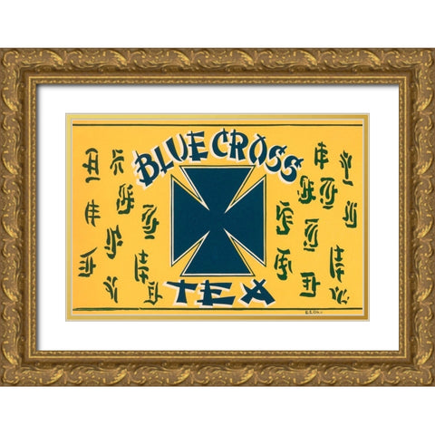 Blue Cross Tea Gold Ornate Wood Framed Art Print with Double Matting by Retrolabel