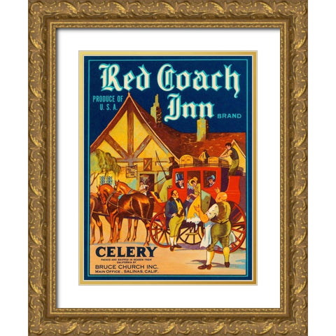Red Coach Inn Celery Gold Ornate Wood Framed Art Print with Double Matting by Retrolabel