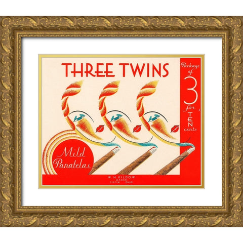 Three Twins Mild Panatelas Gold Ornate Wood Framed Art Print with Double Matting by Retrolabel