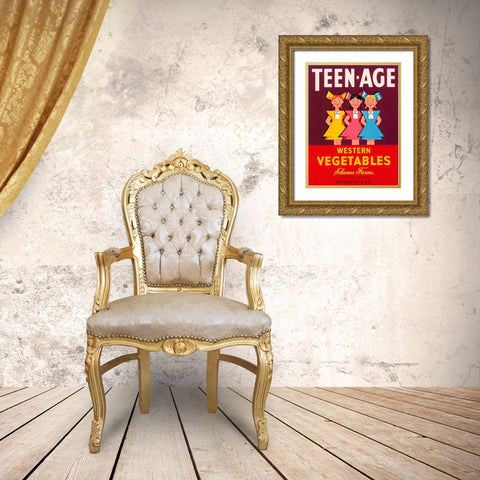 Teen - Age Western Vegetables Gold Ornate Wood Framed Art Print with Double Matting by Retrolabel