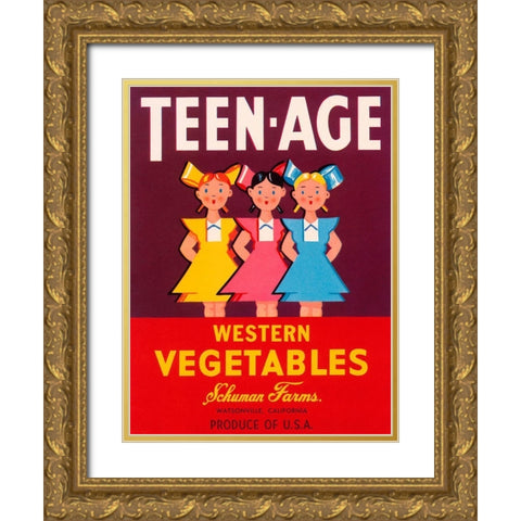Teen - Age Western Vegetables Gold Ornate Wood Framed Art Print with Double Matting by Retrolabel