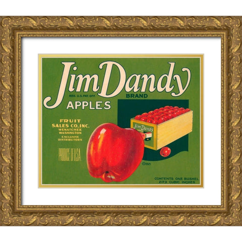 Jim Dandy Brand Apples Gold Ornate Wood Framed Art Print with Double Matting by Retrolabel
